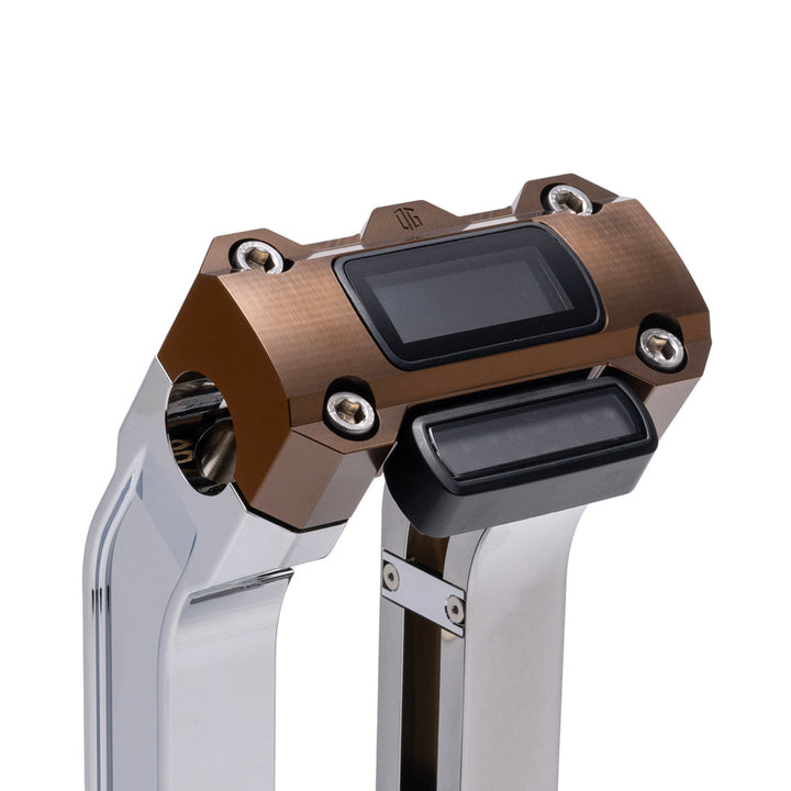 OG Chrome 8.5 inch Straight Risers with Bronze Digital Gauge Cut Out Top Clamp