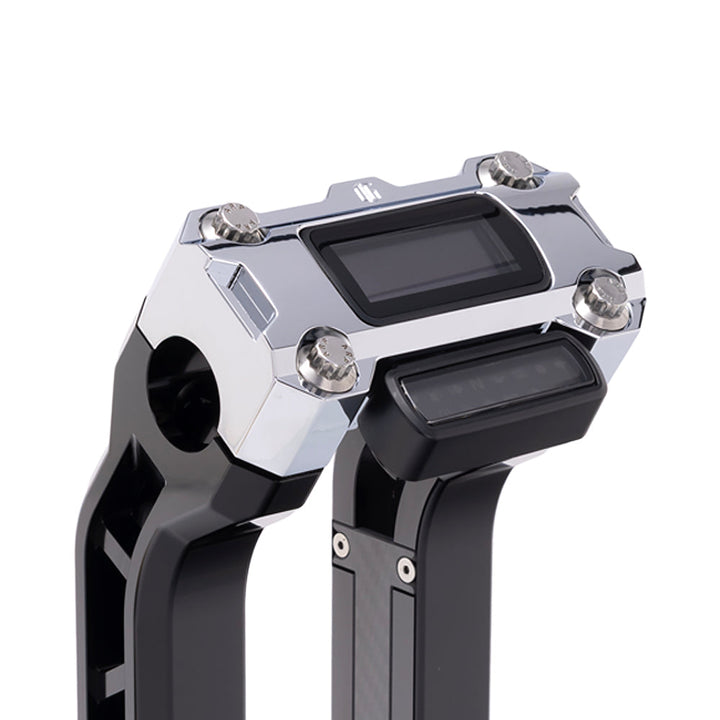 OG Chrome Performance Digital Gauge Top Clamp on OG Black Performance Riser Legs