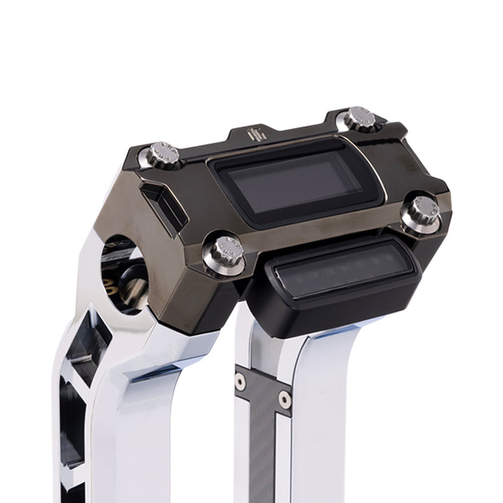 OG Black Chrome Performance Digital Gauge Top Clamp on OG Chrome Performance Riser Legs
