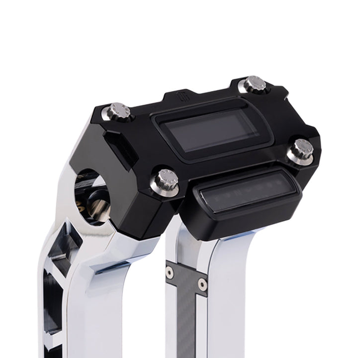 OG Black Performance Digital Gauge Top Clamp on OG Chrome Performance Riser Legs