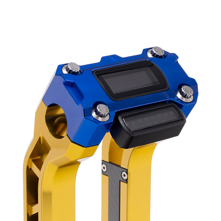 OG Blue Performance Digital Gauge Top Clamp on OG Gold Performance Riser Legs