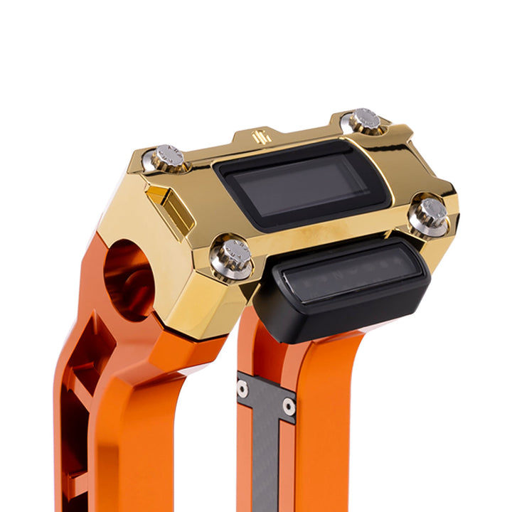 OG Gold Plating Performance Digital Gauge Top Clamp on OG Orange Performance Riser Legs