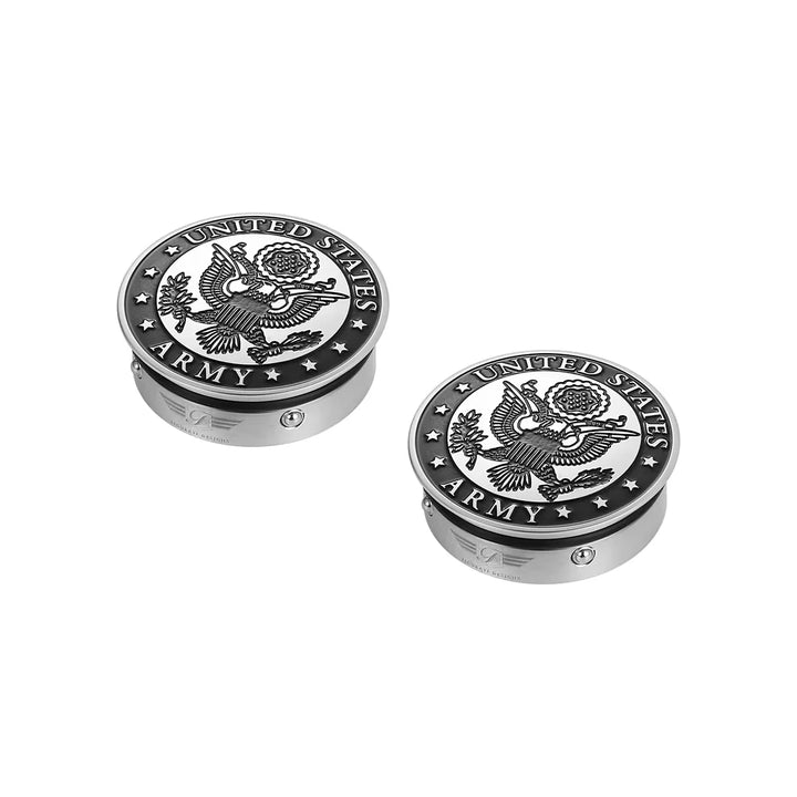 Figurati Designs – *Officially Licensed* Harley-Davidson Stainless-Steel / Black Swing Arm Covers Army Seal – FD81-ARMY-SS