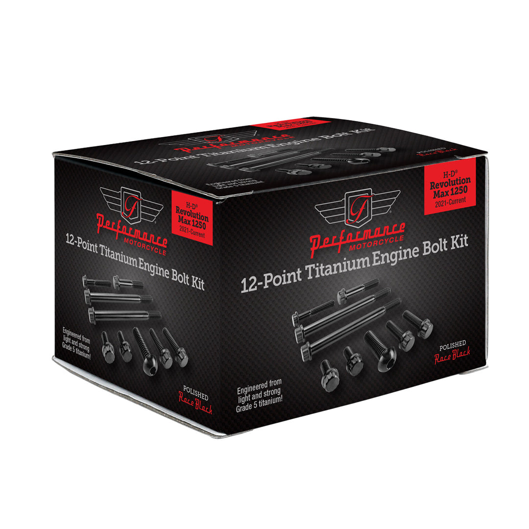 Figurati Designs – Performance 12 Point Titanium Engine Bolt Kit for Harley-Davidson Revolution Max 1250 - Race Black – FD100-RM-12TBOLT-BLK