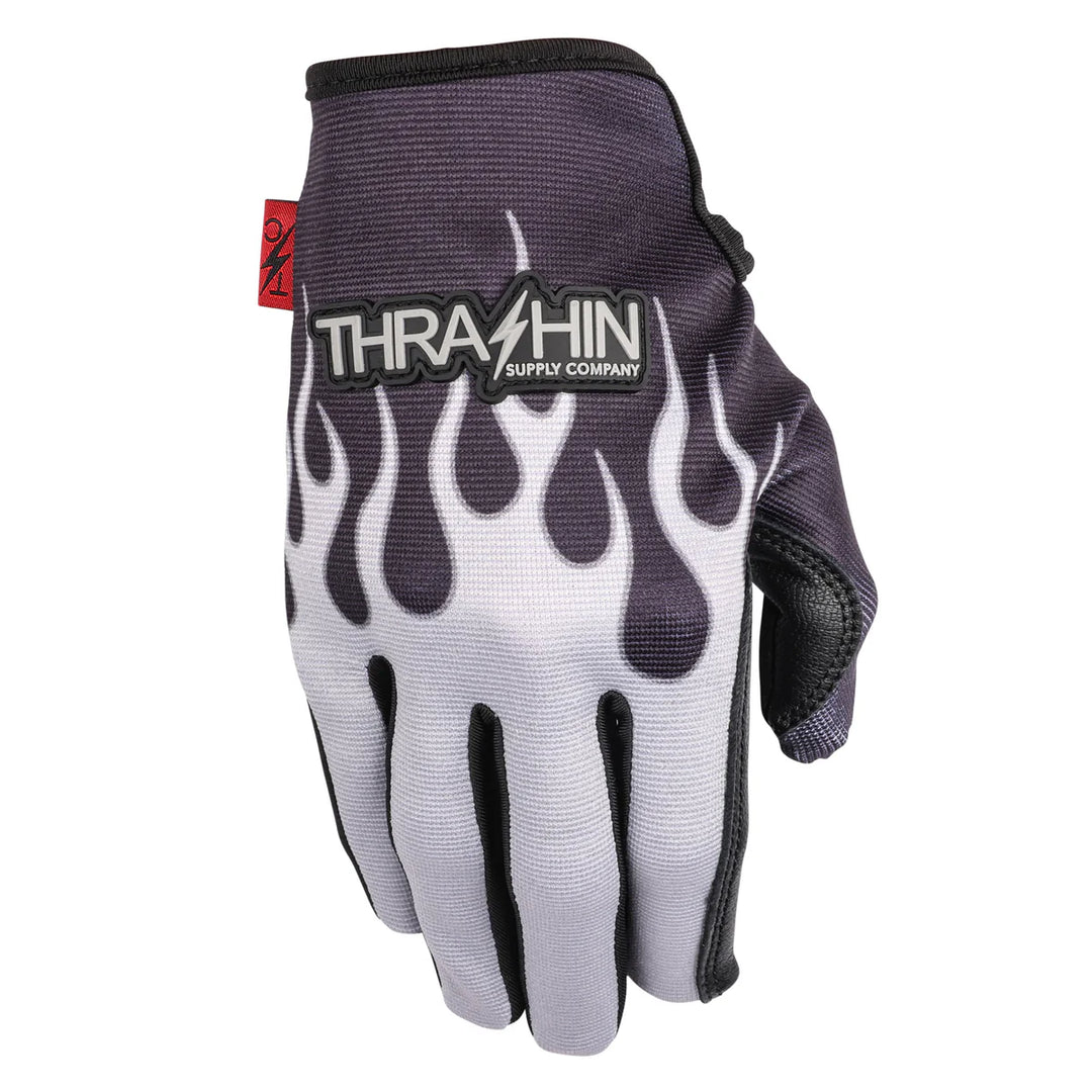 Thrashin Supply Co. Stealth Leather Palm Gloves, Flame - Gray