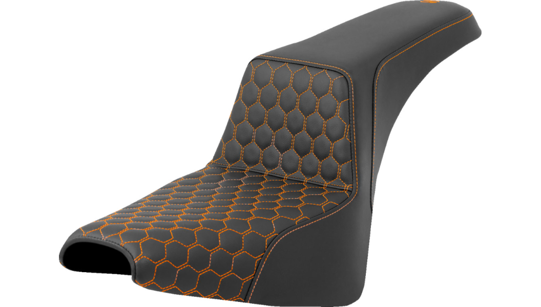 Saddlemen Step-Up Seat - Honeycomb - Orange Stitching- 18-24 Softail Standard and Street Bob - 818-30-17703