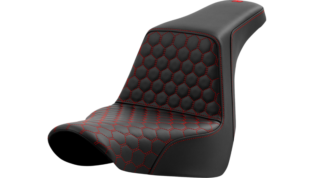 Saddlemen Step-Up Seat - Honeycomb - Red Stitching - 18-24 Softail Sport Glide and Low Rider/ST - 818-29-17704