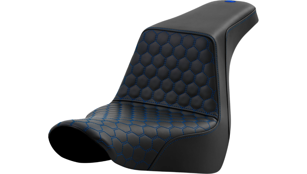 Saddlemen Step-Up Seat - Honeycomb - Blue Stitching - 18-24 Softail Sport Glide and Low Rider/ST - 818-29-17701