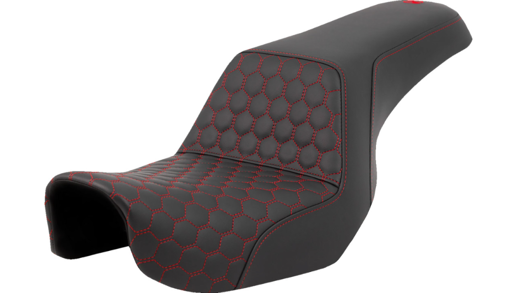 Saddlemen Step-Up Seat - Honeycomb - Red Stitching - Dyna 06-17 - 806-04-17704