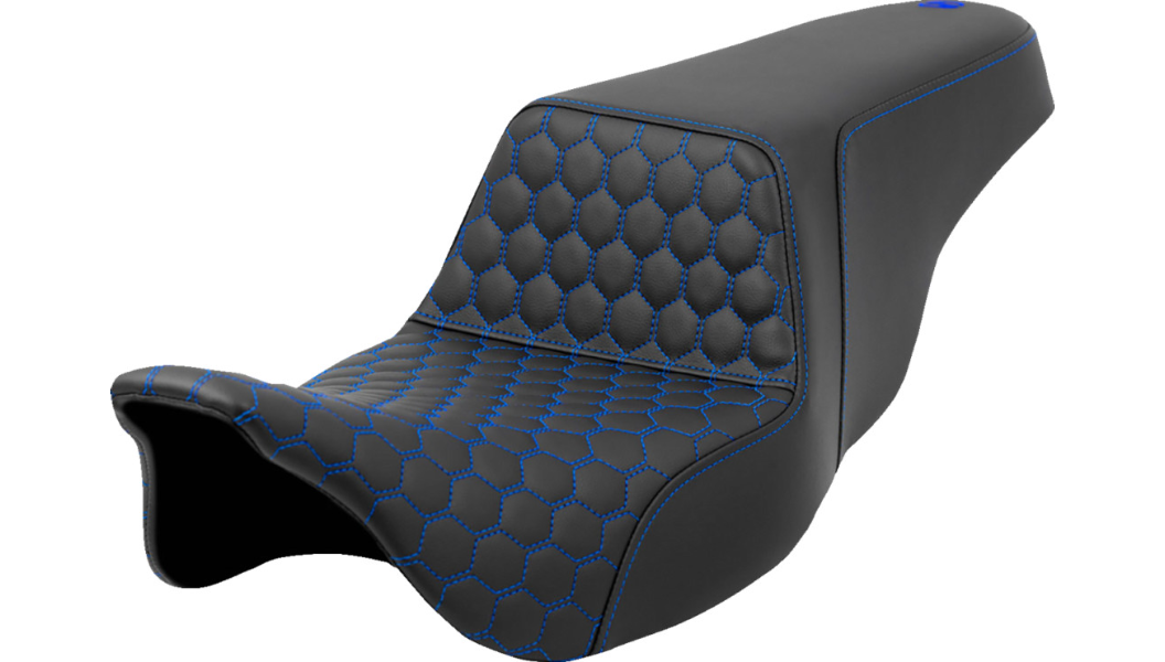 Saddlemen Step-Up Seat - Honeycomb - Blue Stitching - 08-23 Touring - 808-07B-17701