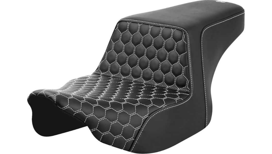 Saddlemen Step-Up Seat - Front Honeycomb - White Stitch - 23-24 Street Glide and Road Glide - 823-07-17706
