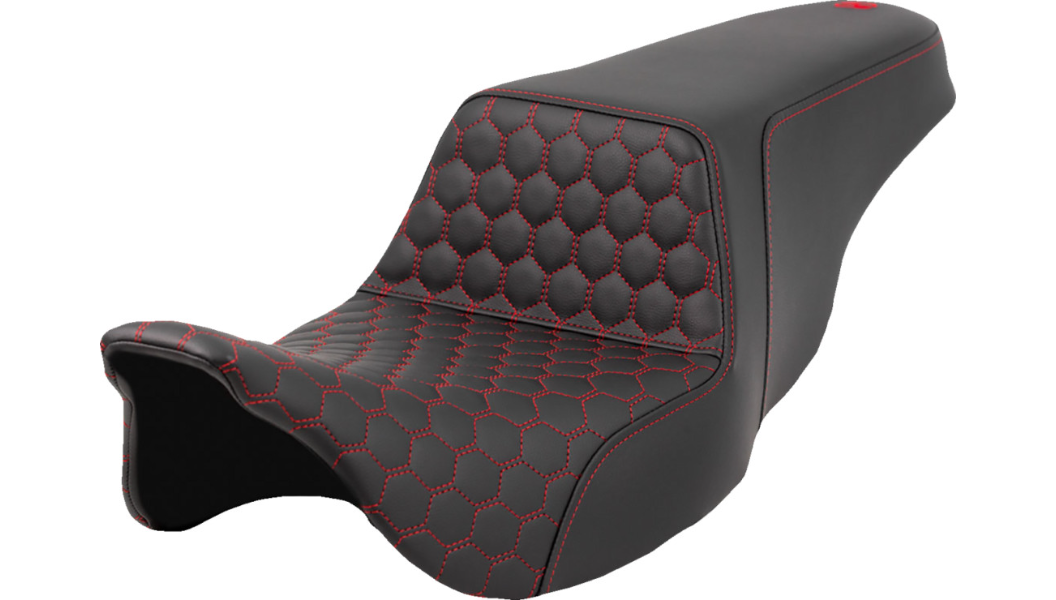 Saddlemen Step-Up Seat - Honeycomb - Red Stitching - 08-23 Touring - 808-07B-17704