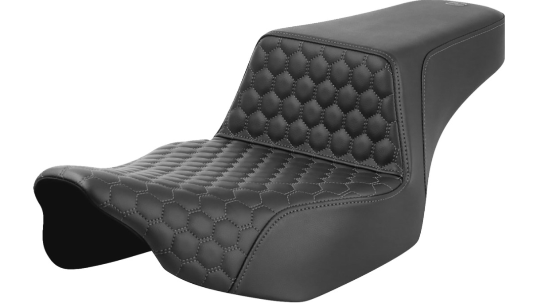 Saddlemen Step-Up Seat - Extended Reach - Front Honeycomb - Gray Stitch - 23-24 Street Glide and Road Glide - 823-07-17802