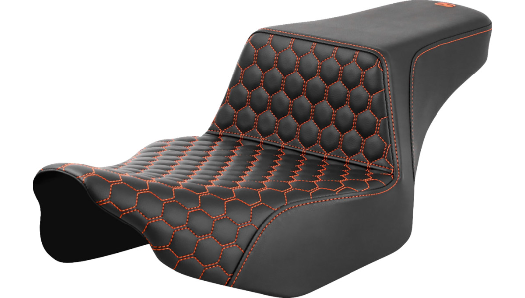 Saddlemen Step-Up Seat - Extended Reach - Front Honeycomb - Orange Stitch - 23-24 Street Glide and Road Glide - 823-07-17803