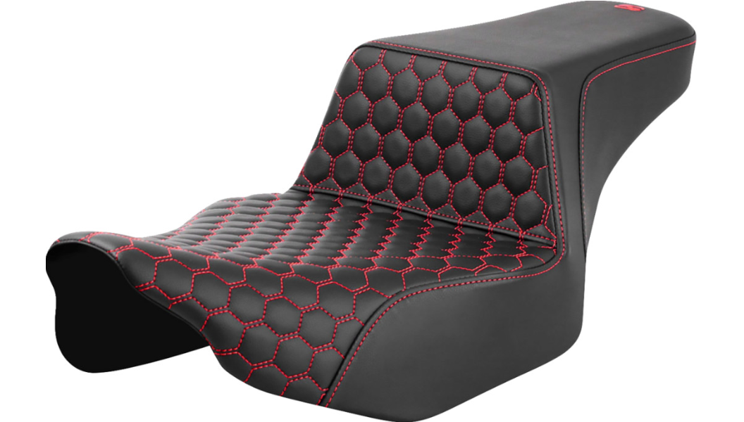 Saddlemen Step-Up Seat - Extended Reach - Front Honeycomb - Red Stitch - 23-24 Street Glide and Road Glide - 823-07-17804