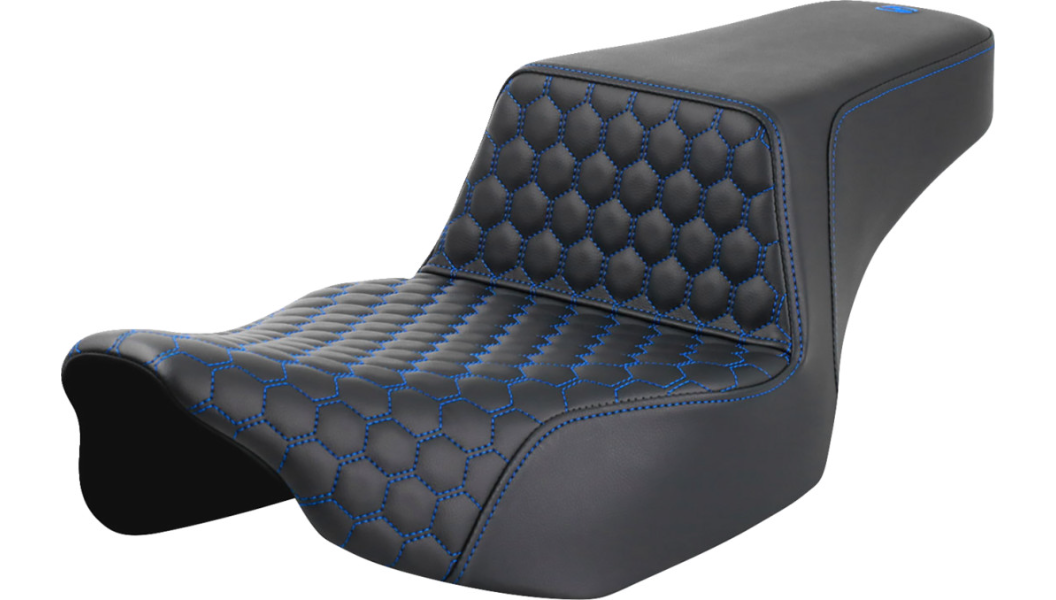 Saddlemen Step-Up Seat - Extended Reach - Front Honeycomb - Blue Stitch - 23-24 Street Glide and Road Glide - 823-07-17801