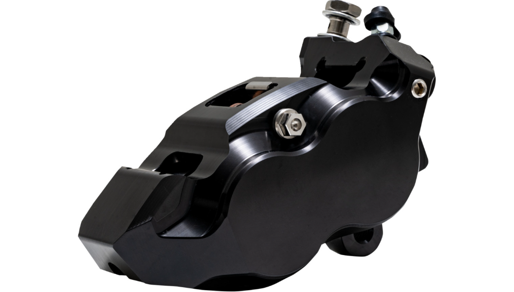 Performance Machine PM Race Series Monobloc Caliper 137 x 4B - Left - Black Anodized with Clear Bore Caps - Softail - 0053-2957-MC