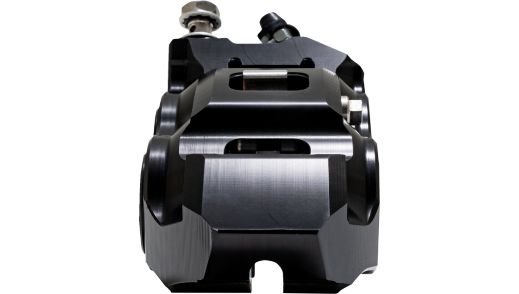Performance Machine PM Race Series Monobloc Caliper 137 x 4B - Left - Black Anodized with Clear Bore Caps - Softail - 0053-2957-MC