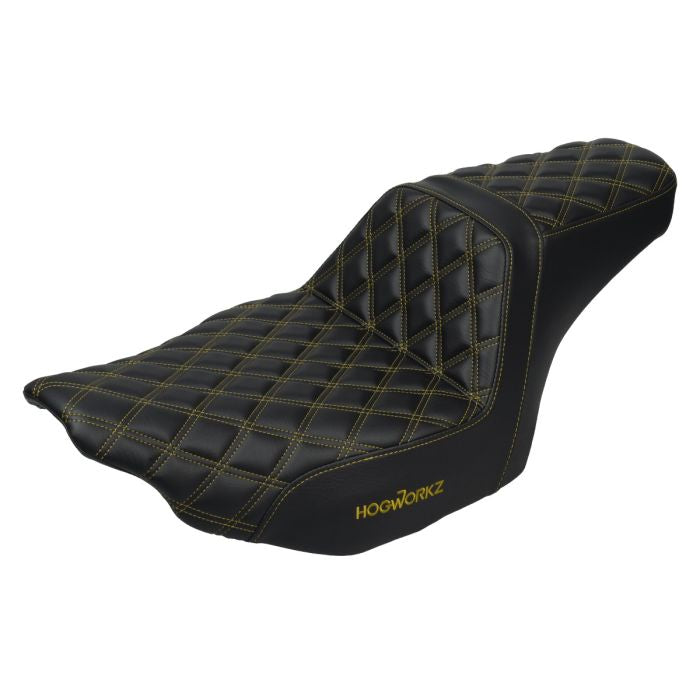 HogWorkz Rise Up Seat for Harley® Touring '23.5-'26 (Diamond / Gold Stitch) - HW122035