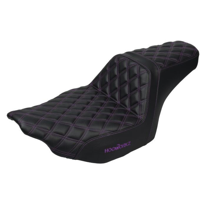 HogWorkz Rise Up Seat for Harley® Touring '23.5-'26 (Diamond / Purple Stitch) - HW122036