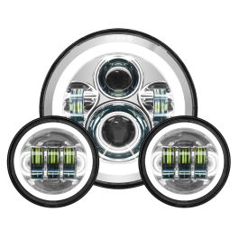 7" LED Chrome HALOMAKER® Headlight (Daymaker Replacement) with Auxiliary Passing Lamps for Harley® Touring & Softail