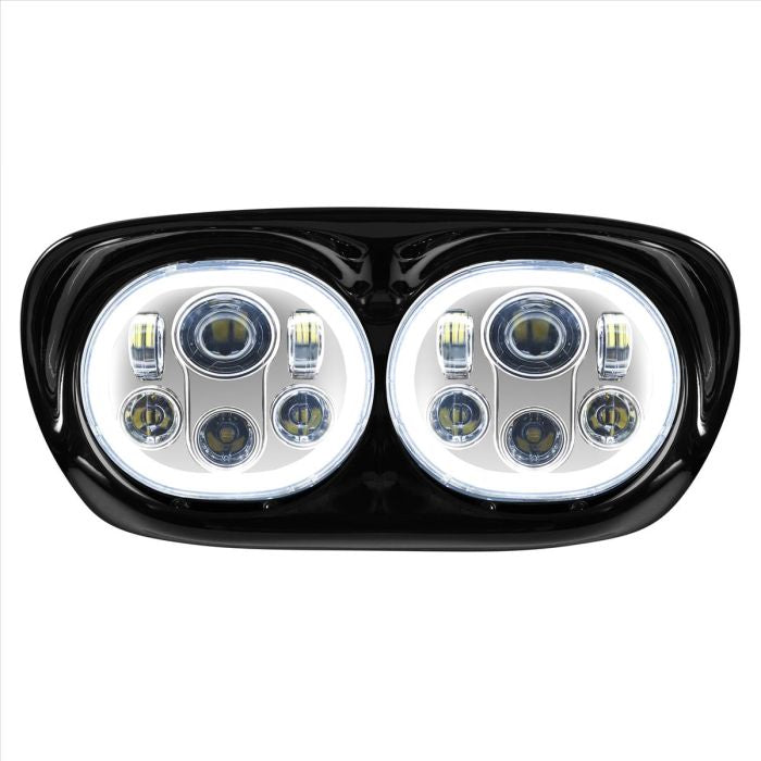 HogWorkz Dual LED Chrome HALOMAKER® Headlight for Harley® Road Glide '98-'13 - HW195025