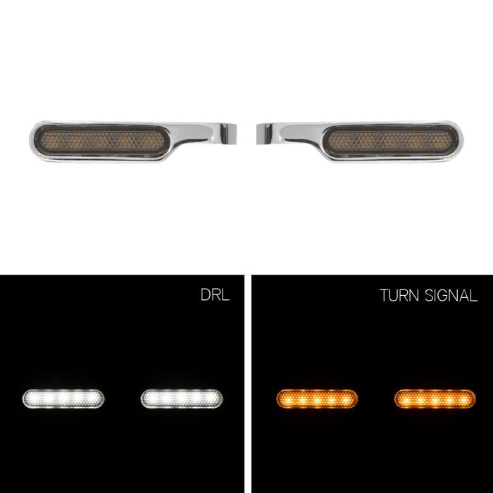 HogWorkz LED Handlebar Turn Signals & DRL for Harley® (Hydraulic Clutch) | Chrome - HW307046