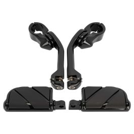 Long Angled Adjustable Highway Foot Pegs & Clamps | Black