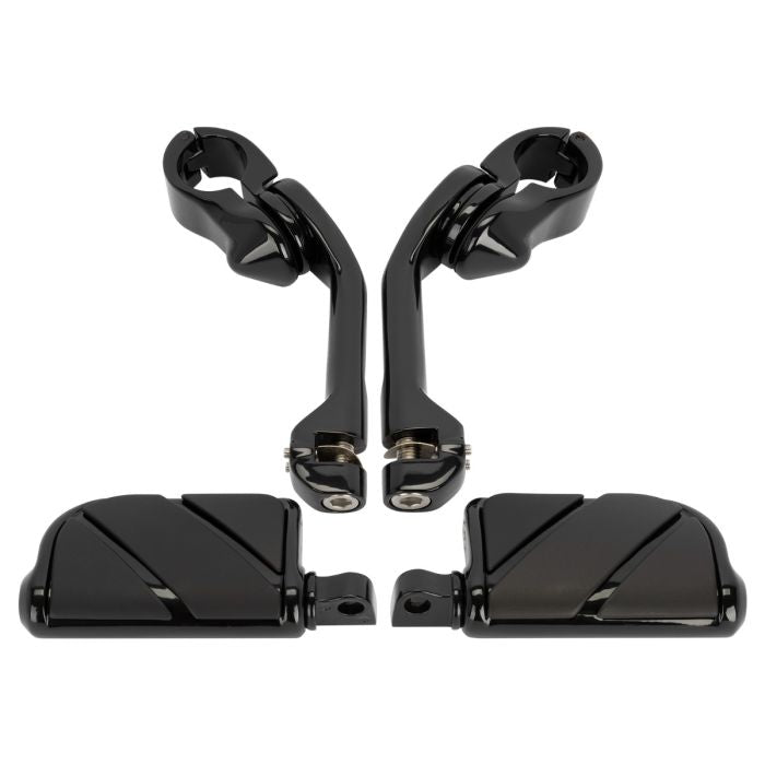 HogWorkz Long Angled Adjustable Highway Foot Pegs & Clamps | Black - HW157031