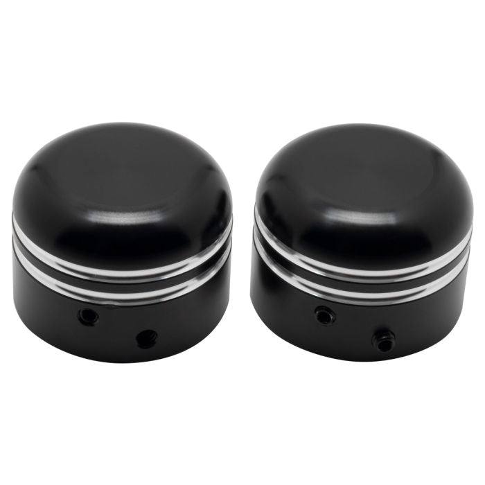 HogWorkz Contrast Cut Black Front Axle Nut Covers for Harley-Davidson® Motorcycles - HW163016