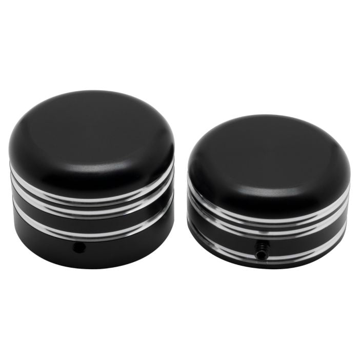 HogWorkz Softail & Dyna Rear Axle Nut Covers for Harley-Davidson® | Contrast Cut Black - HW163020