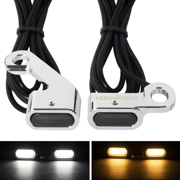 HogWorkz LED Handlebar DRL / Turn Signals for Harley® Dyna / Softail / Sportster | Chrome - HW307027