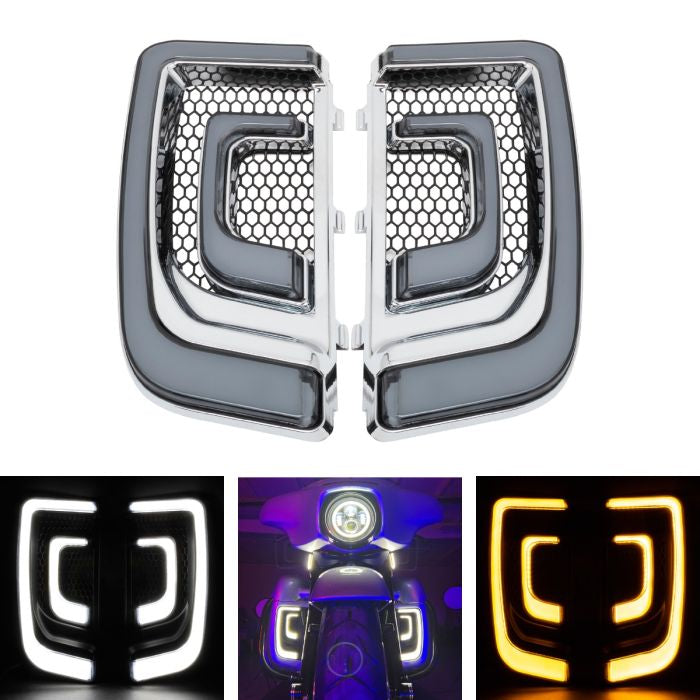 HogWorkz Lumipro LED Rushmore Style Lower Fairing Inserts for Harley® Touring | Chrome - HW307325