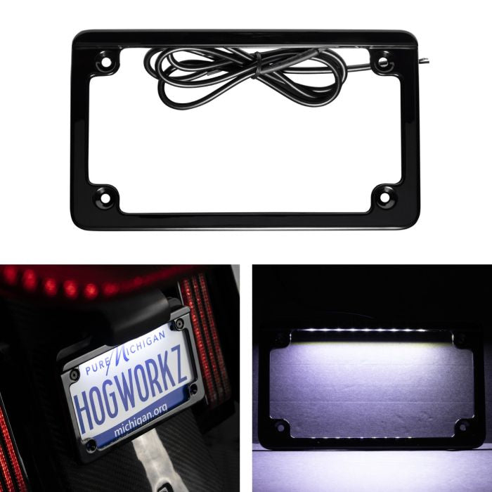 HogWorkz Black LED Low Profile License Plate Frame for Harley-Davidson® Motorcycles - HW131748