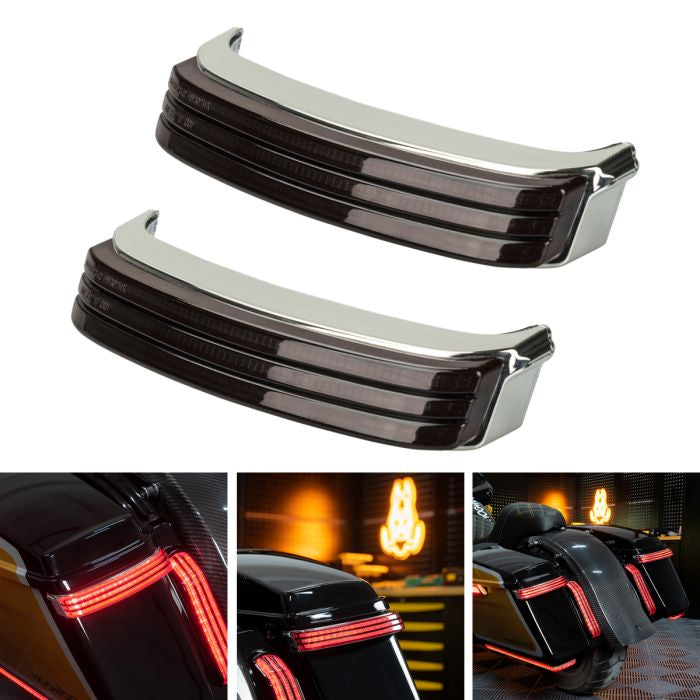 HogWorkz Trilogy™ LED Saddlebag Lights for Harley® Touring '14-'23 | Chrome (Smoked Lens) - HW307142