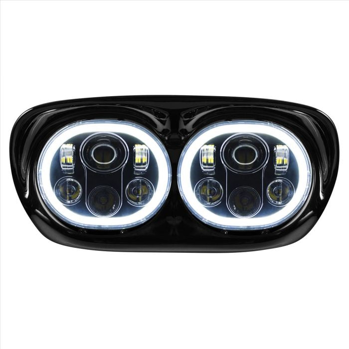 HogWorkz Dual LED Black HALOMAKER® Headlight for Harley® Road Glide '98-'13 - HW195026