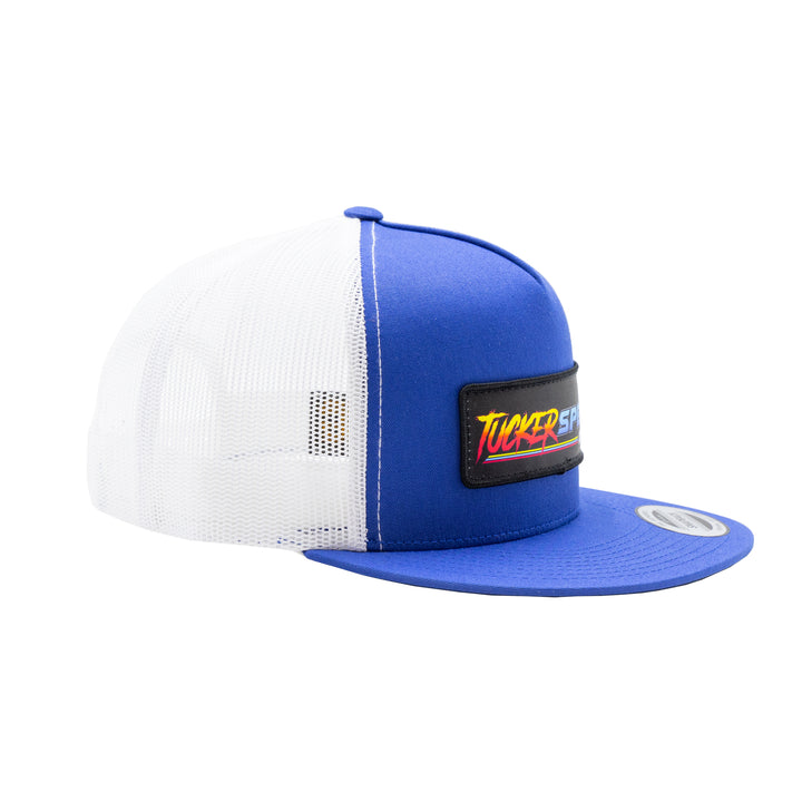 Tucker Speed Race Logo Patch Trucker Hat - Royal Blue / White Mesh