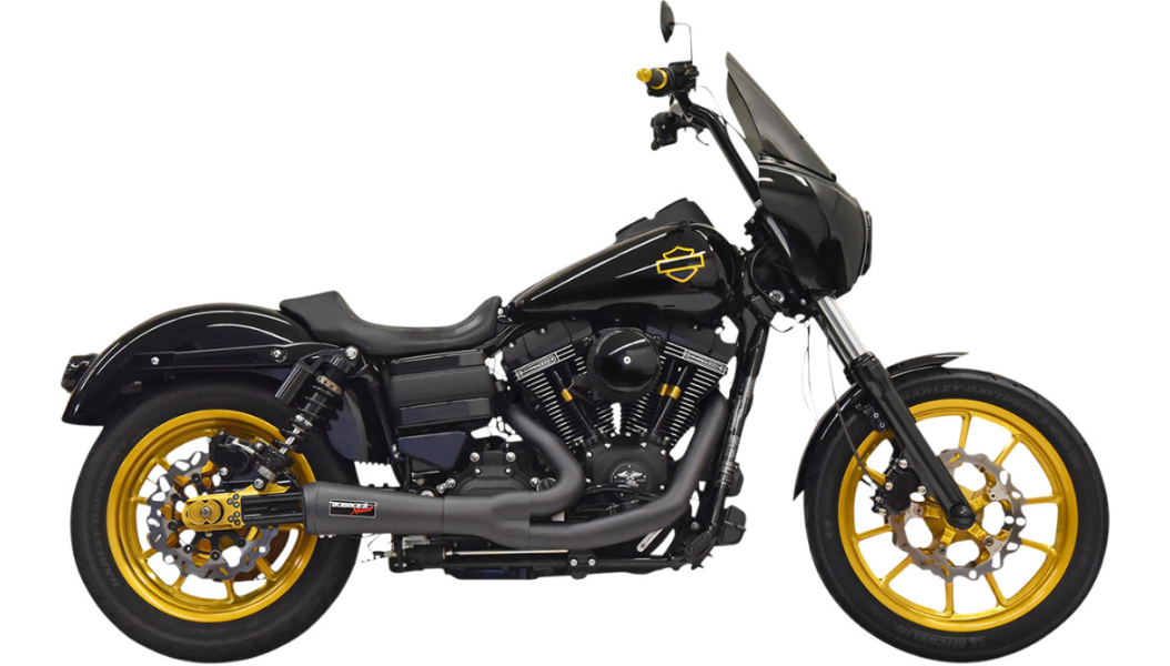 Bassani Xhaust "The Ripper" Short Road Rage 2-Into-1 Exhaust - Black - Fits 06-17 FXD/FXDWG