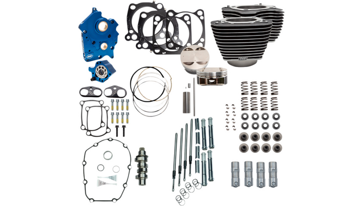 S&S Cycle 128" Chain Drive Power Package, Wrinkle Black W/Highlighted Fins, Fits 17-20 Oil Cooled M-Eight Engines