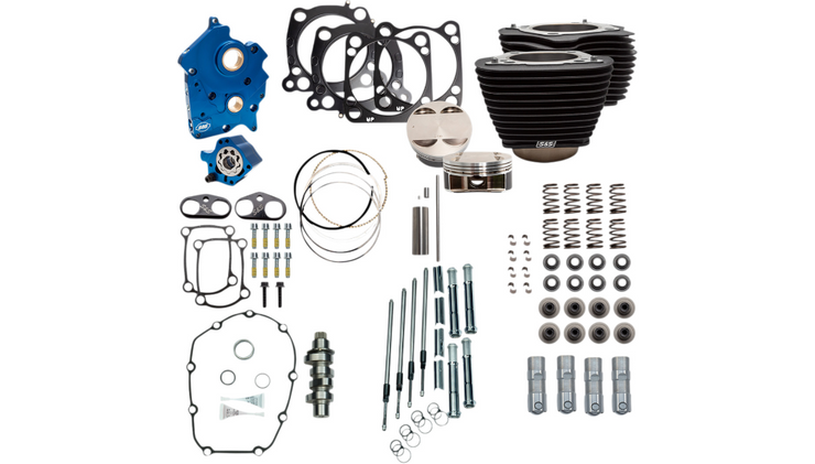 S&S Cycle 128" Chain Drive Power Package, Wrinkle Black, Fits 17-20 Oil Cooled M-Eight Engines