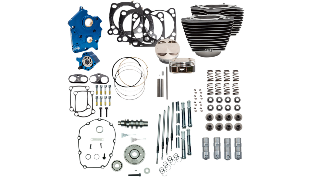 S&S Cycle 124" Gear Drive Power Package, W/Highlighted Fins, Chrome Pushrod Tubes, Fits 17-20 Oil Cooled M-Eight Engines