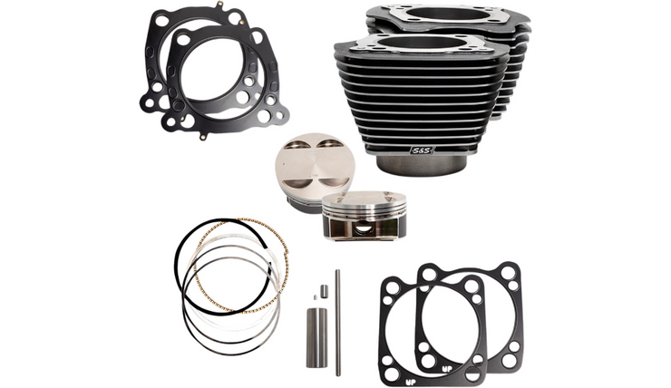 S&S Cycle 128" Big Bore Kit for M-Eight 114"/117" Engines-Black Granite Finish with Highlighted Fins