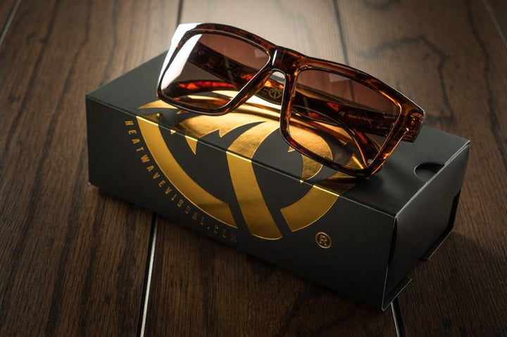 Heatwave Visual Vise Sunglasses: Tortoise Frame / Brown Lurk Lens / Gold Emblem