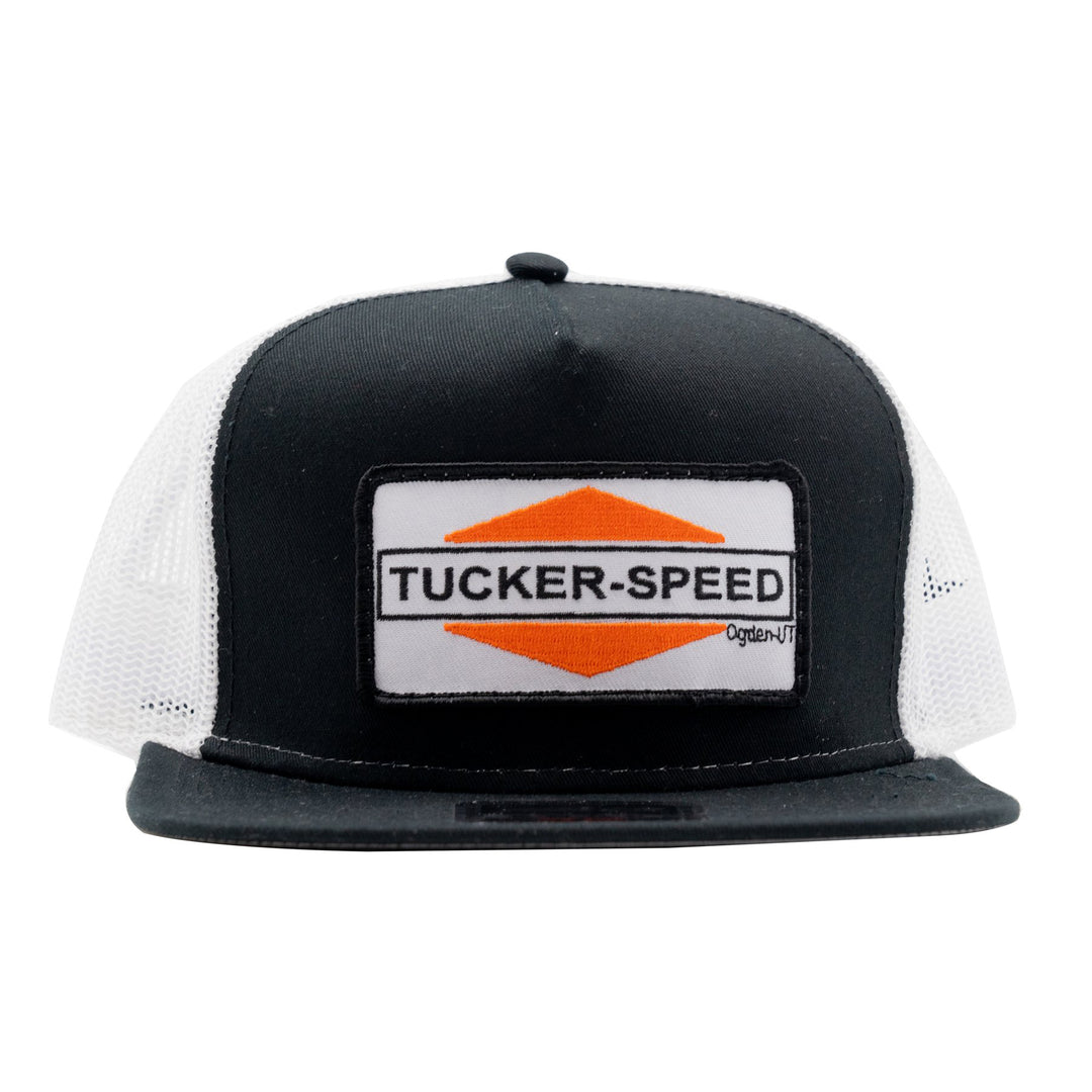 Tucker Speed Triangle Patch Trucker Hat - Black & White / Orange Patch