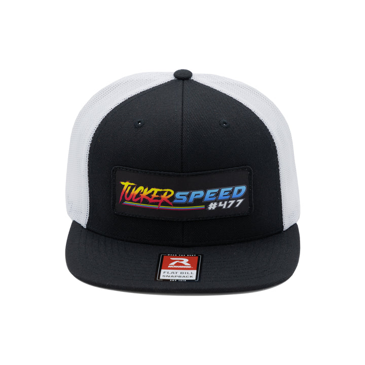 Tucker Speed Race Patch Trucker Hat - Black / White Mesh