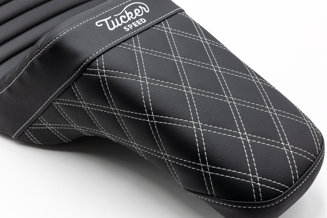 Tucker Speed Custom Saddlemen Step Up Seat - 06-17 FXD/FXDWG/FLD - Rear Lattice Stitch / Tuck and Roll Front