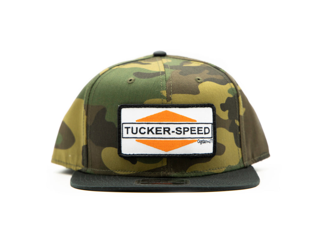 Tucker Speed Triangle Patch Trucker Hat - Camo W/Black Brim / Orange Patch