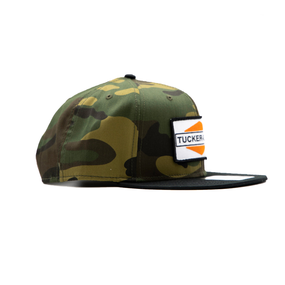 Tucker Speed Triangle Patch Trucker Hat - Camo W/Black Brim / Orange Patch