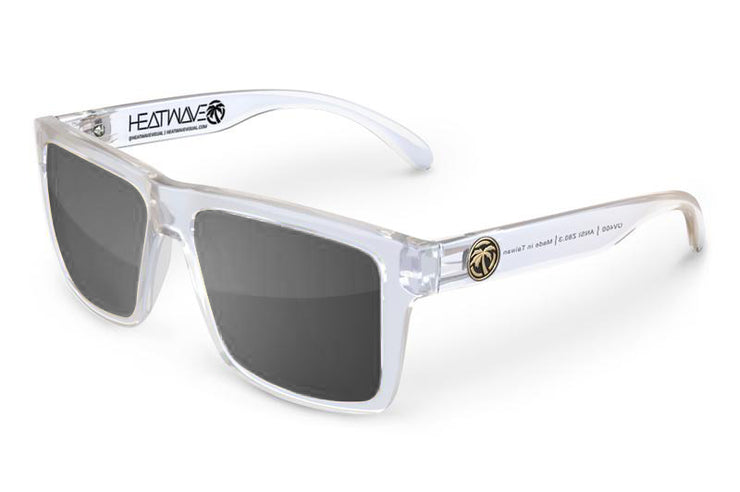 Heatwave Visual Vise Sunglasses: Vapor Clear Frame / Black Lens / Gold Emblem